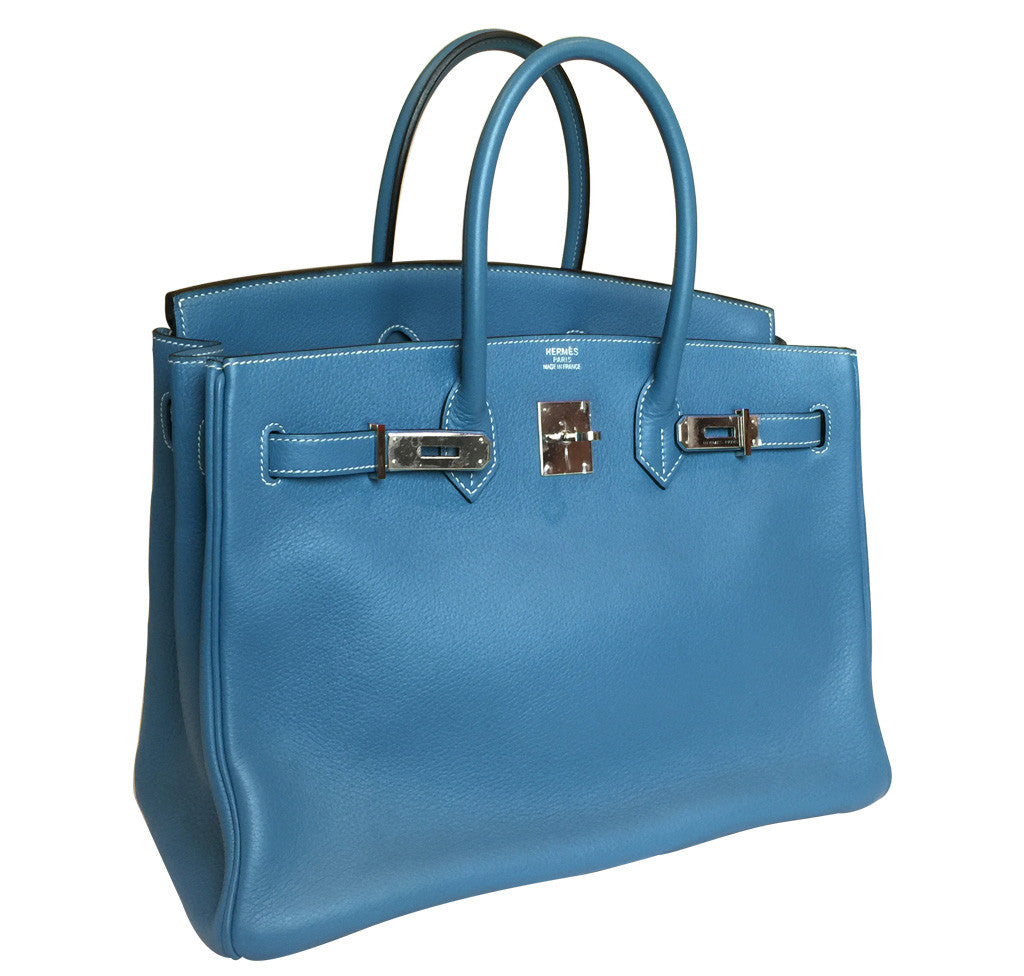 Hermès Blue Jean Birkin 35cm Bag PHW Crowned Bag