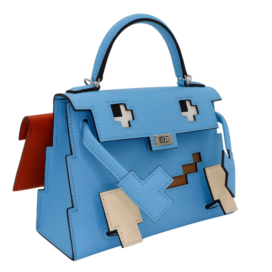 Hermès Kelly Doll Picto Celeste Epsom Leather Palladium Hardware Crowned Bag