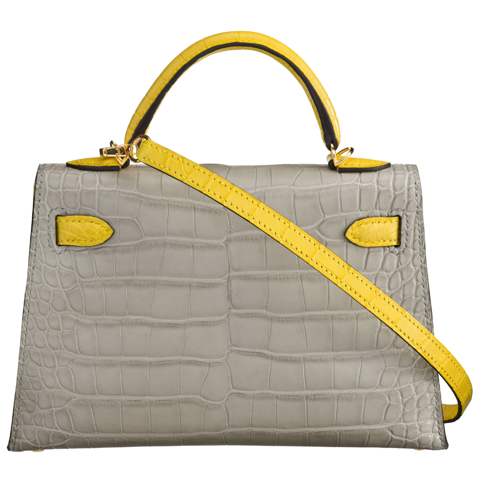 Hermès Kelly Mini 20 Gris Perle Jaune Citron Matte Alligator GHW HSS Bag Crowned Bag