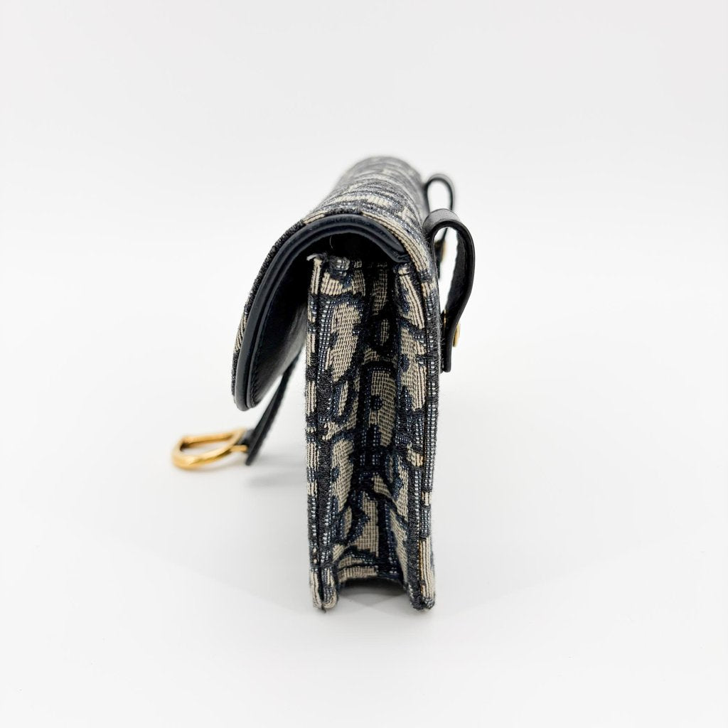 DIOR - Medium Saddle Pouch With Chain Blue DIOR Oblique Jacquard - Women