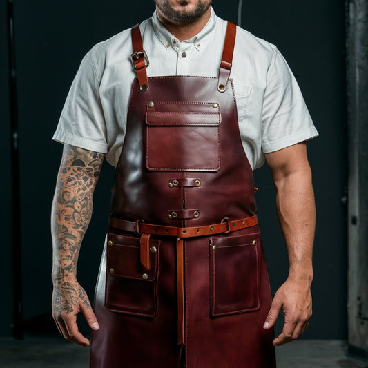 RazorEdge Maroon Crazy Horse Leather Barber Apron – Vintage Style