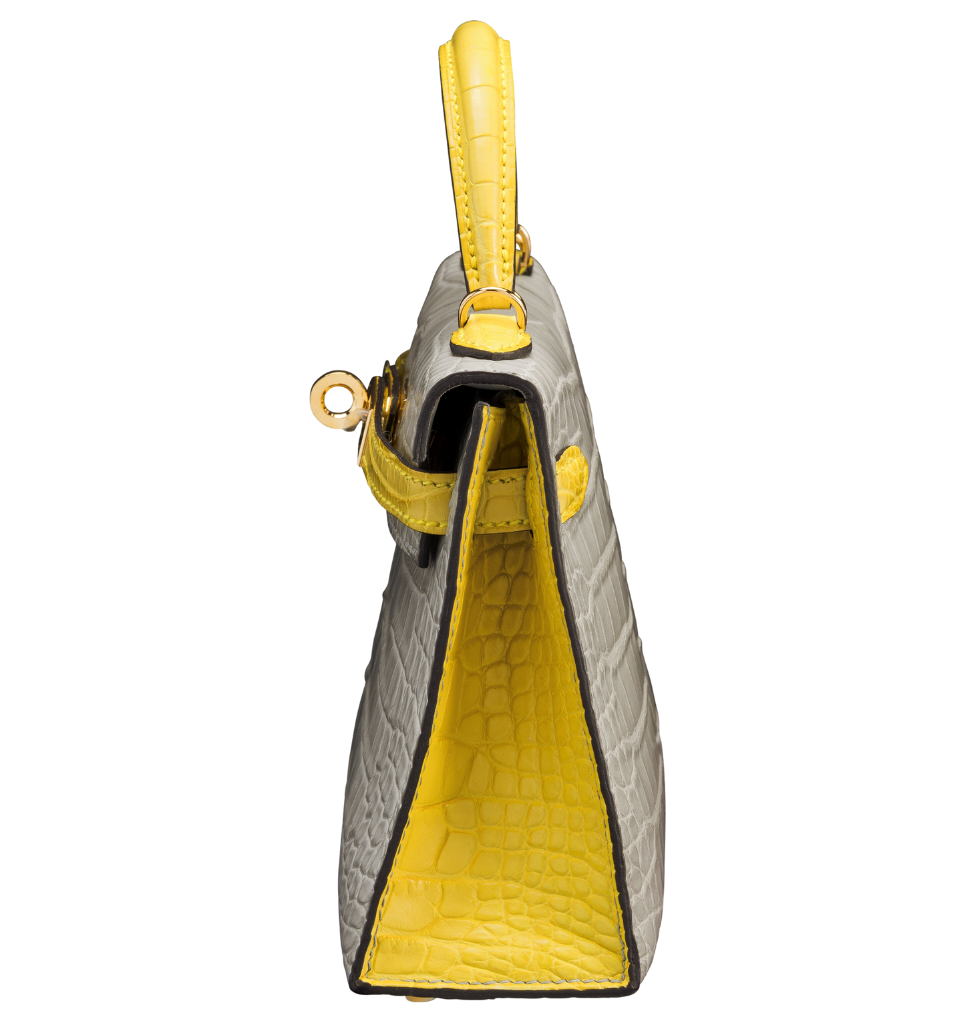 Hermès Kelly Mini 20 Gris Perle Jaune Citron Matte Alligator GHW HSS Bag Crowned Bag