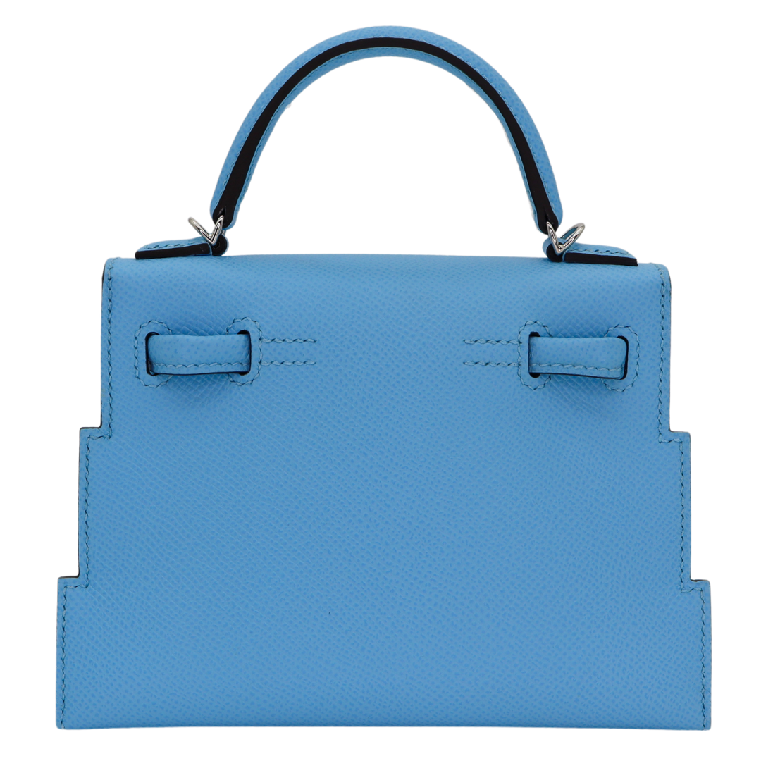 Hermès Kelly Doll Picto Celeste Epsom Leather Palladium Hardware Crowned Bag
