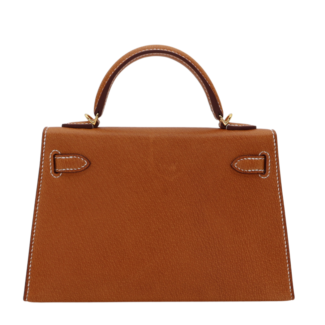 Hermès Mini Kelly II Sellier Toffee Porc Leather Gold Hardware Crowned Bag