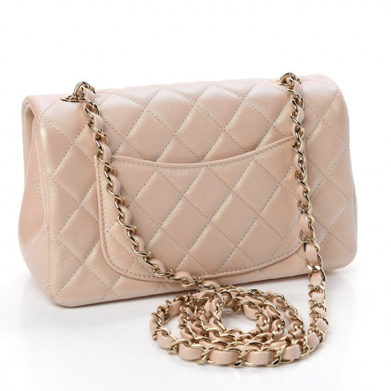 Chanel Iridescent Calfskin Quilted Mini Rectangular Flap Bag Beige Chanel