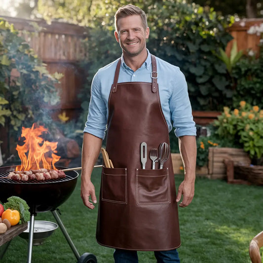 Ember Backyard Grilling Cowhide Leather BBQ Apron – Heavy Duty