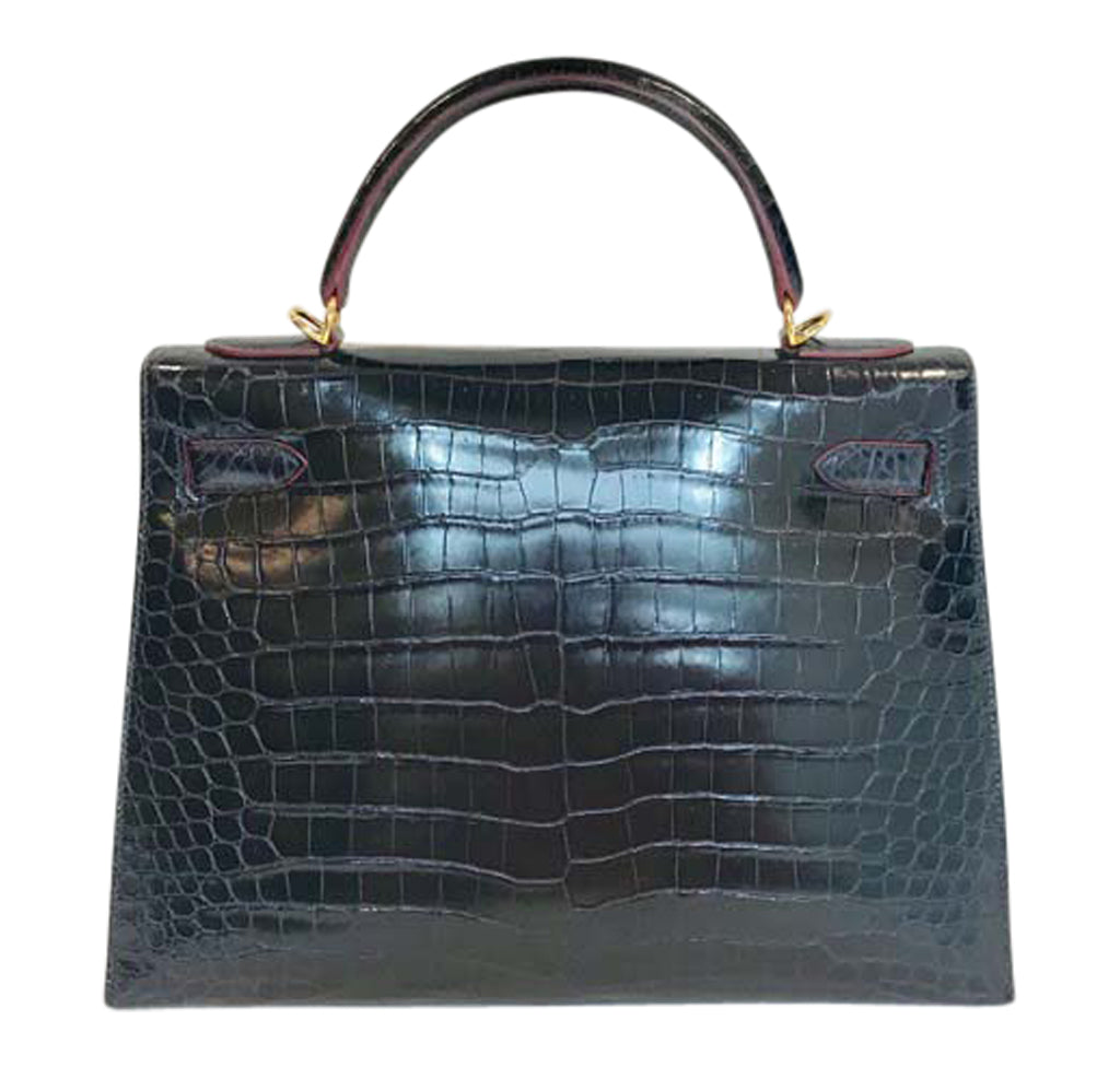 Hermès Kelly 32 Bleu Marine Crocodile Crowned Bag