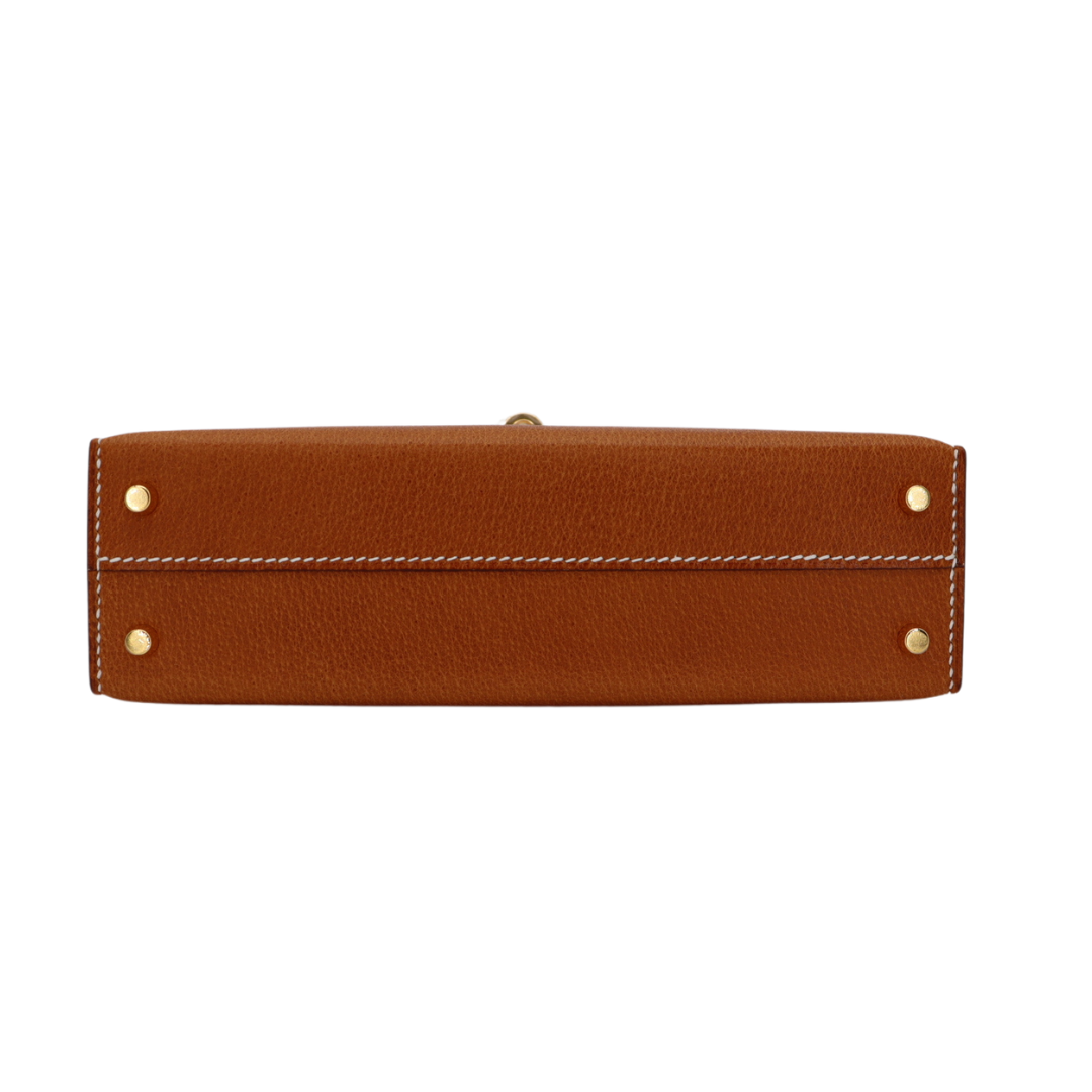 Hermès Mini Kelly II Sellier Toffee Porc Leather Gold Hardware Crowned Bag