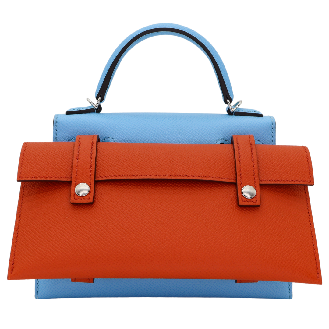 Hermès Kelly Doll Picto Celeste Epsom Leather Palladium Hardware Crowned Bag