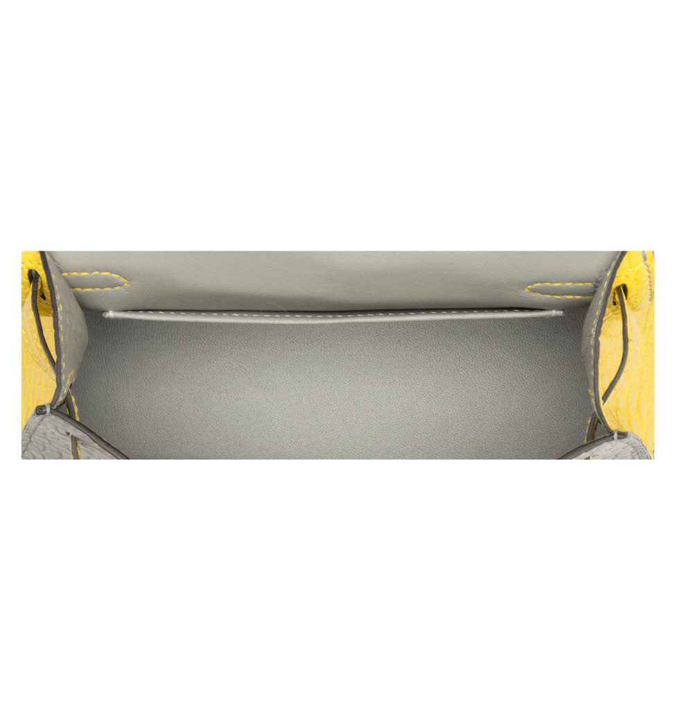 Hermès Kelly Mini 20 Gris Perle Jaune Citron Matte Alligator GHW HSS Bag Crowned Bag