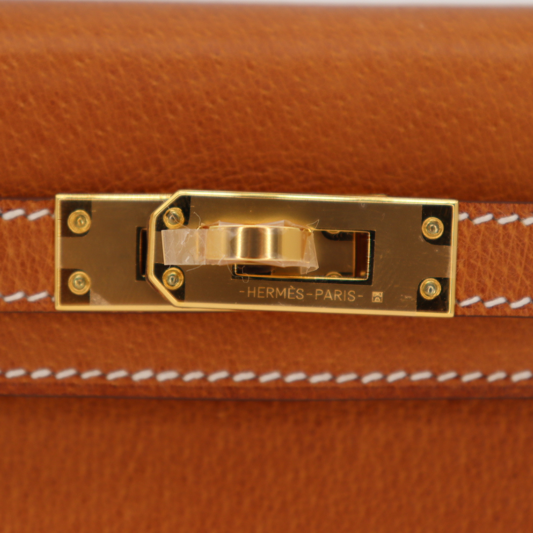 Hermès Mini Kelly II Sellier Toffee Porc Leather Gold Hardware Crowned Bag