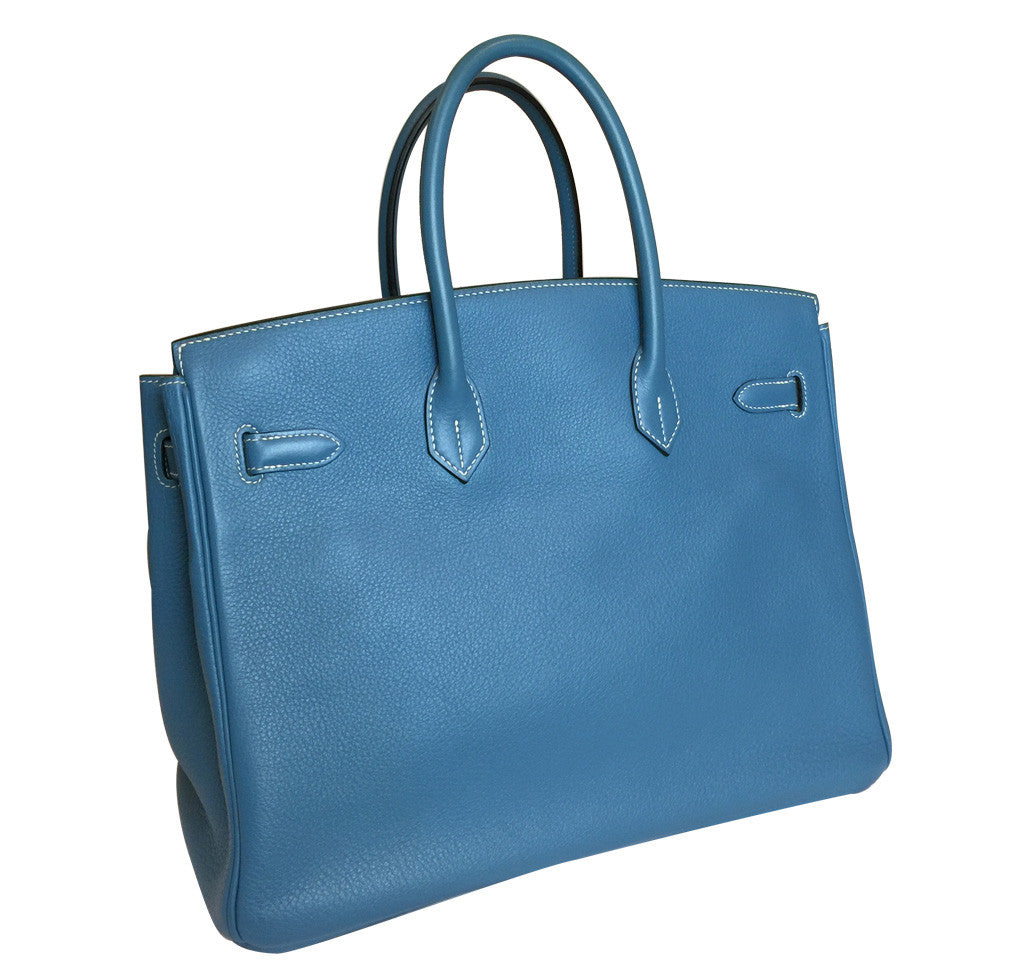 Hermès Blue Jean Birkin 35cm Bag PHW Crowned Bag