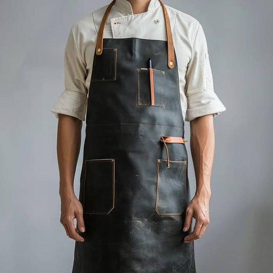 BBQ Savior Genuine Cowhide Leather Grilling & Cooking Apron – Heavy Duty