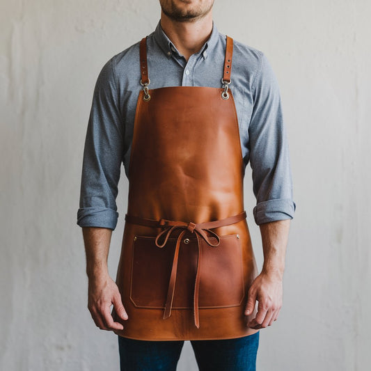 Carson - Tan Crazy Horse Leather Kitchen & Work Apron