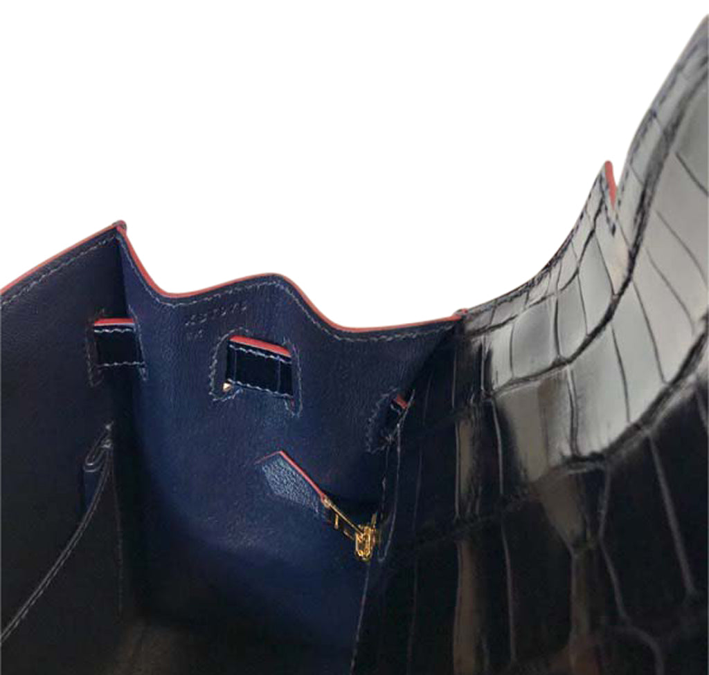 Hermès Kelly 32 Bleu Marine Crocodile Crowned Bag