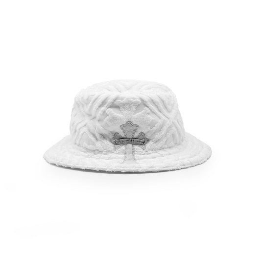 Chrome Hearts Cross Leather Patch Terry Fabric Hat in White