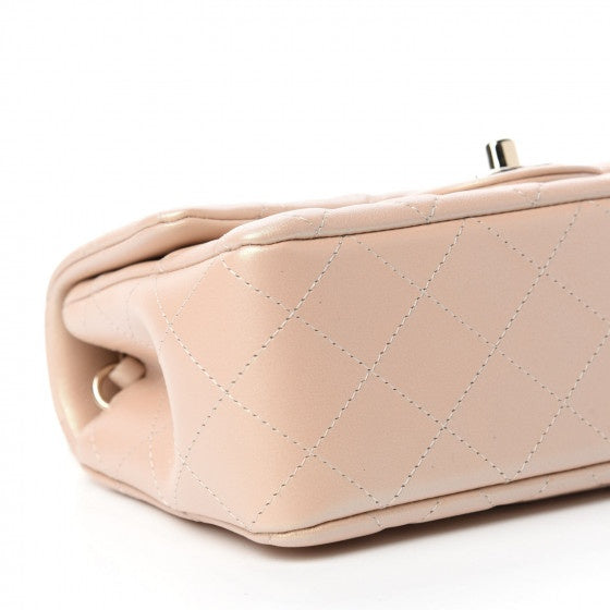 Chanel Iridescent Calfskin Quilted Mini Rectangular Flap Bag Beige Chanel