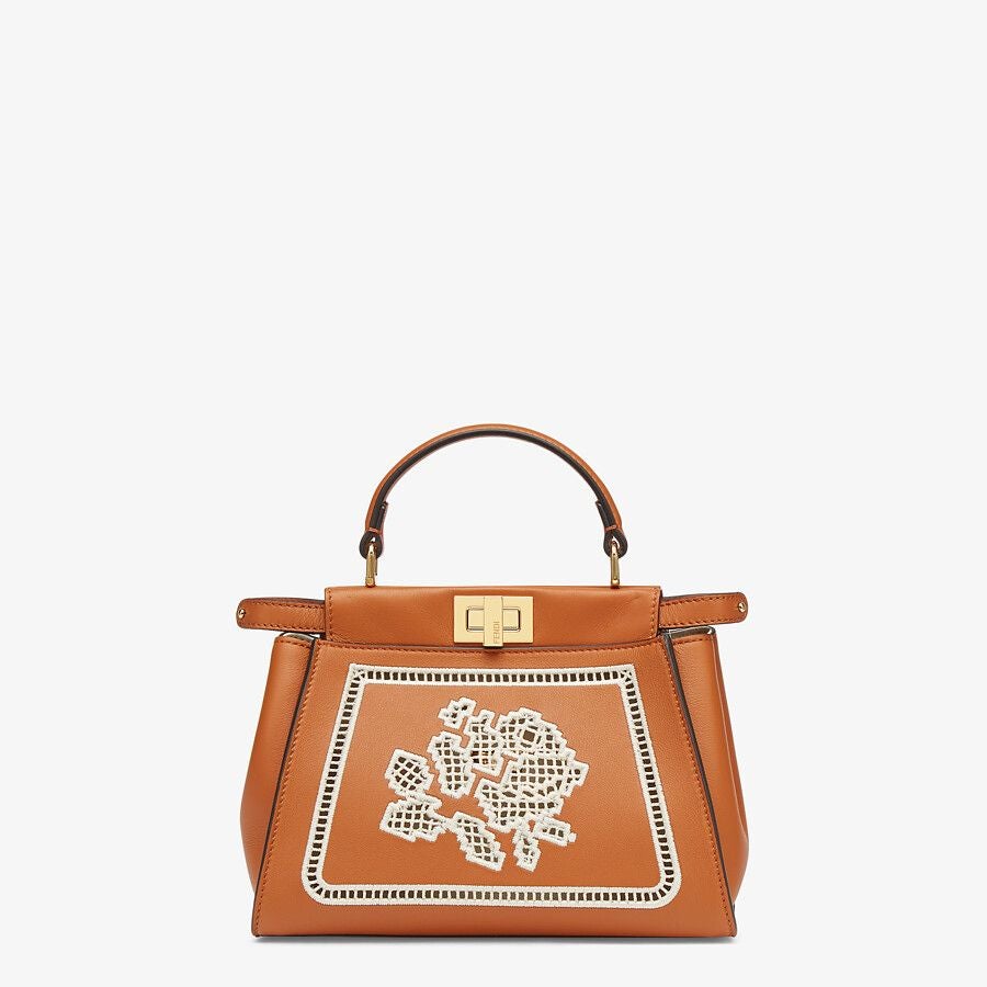 Fendi MINI Embroidered brown leather bag Fendi