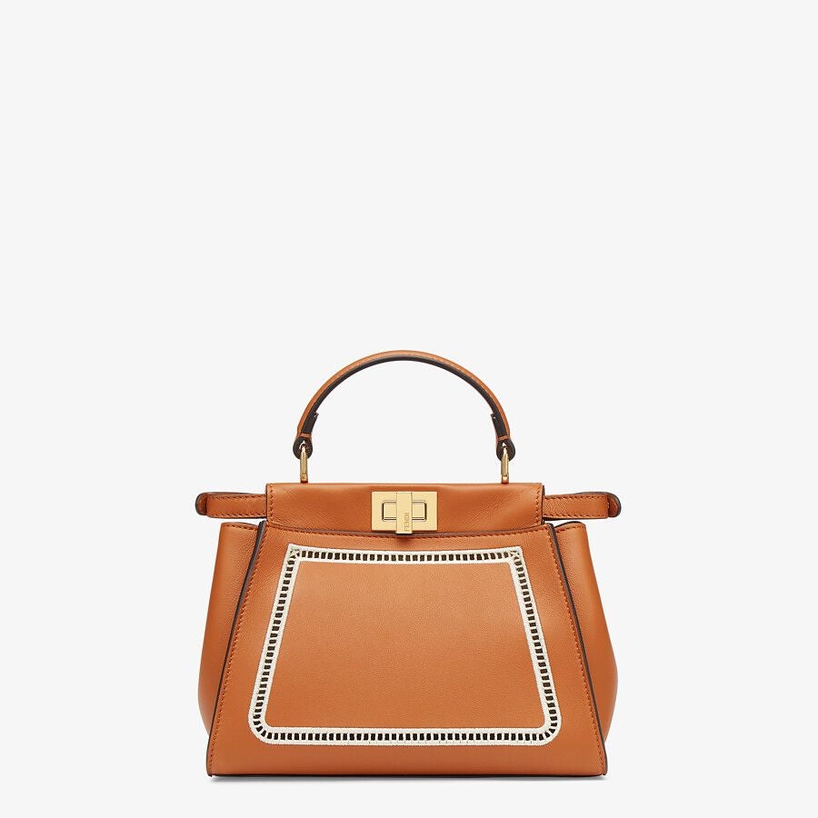 Fendi MINI Embroidered brown leather bag Fendi