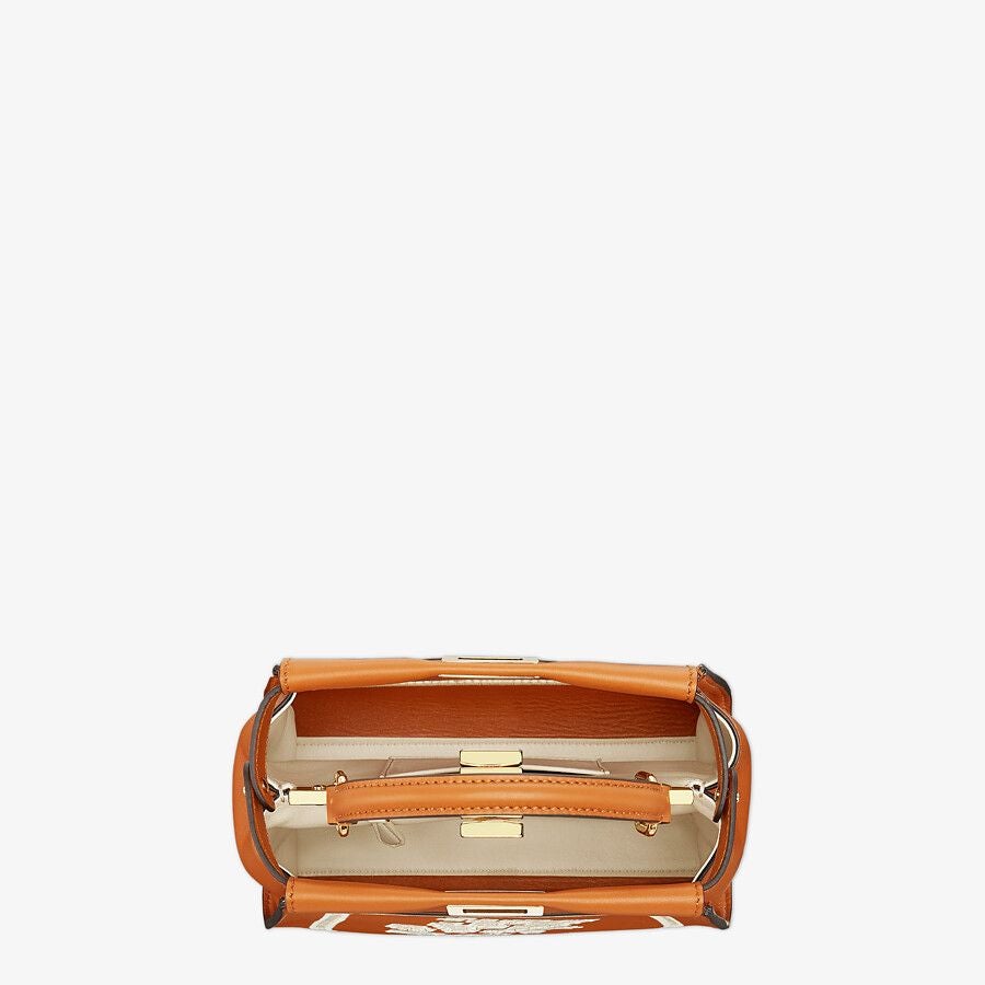 Fendi MINI Embroidered brown leather bag Fendi