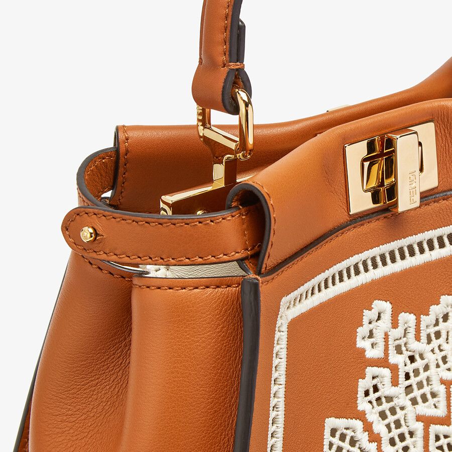 Fendi MINI Embroidered brown leather bag Fendi