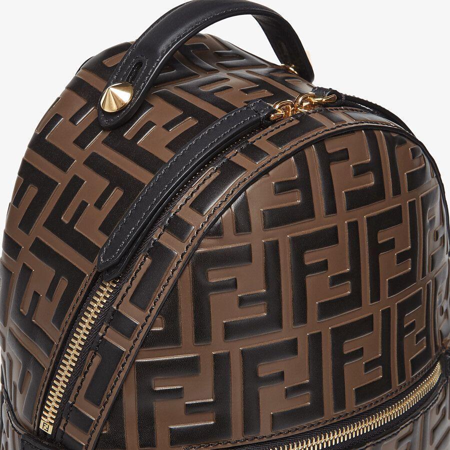 Fendi Brown Leather Ff Backpack Fendi