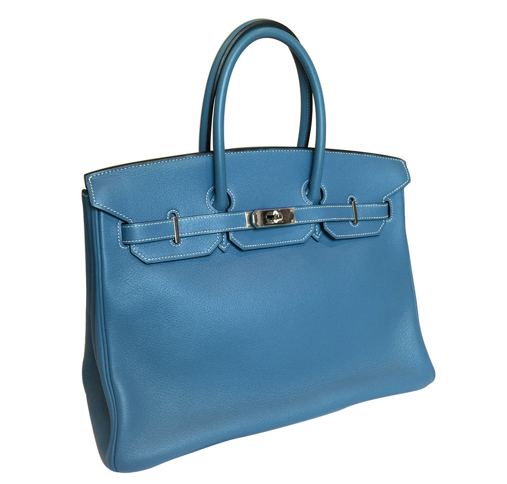 Hermès Blue Jean Birkin 35cm Bag PHW Crowned Bag
