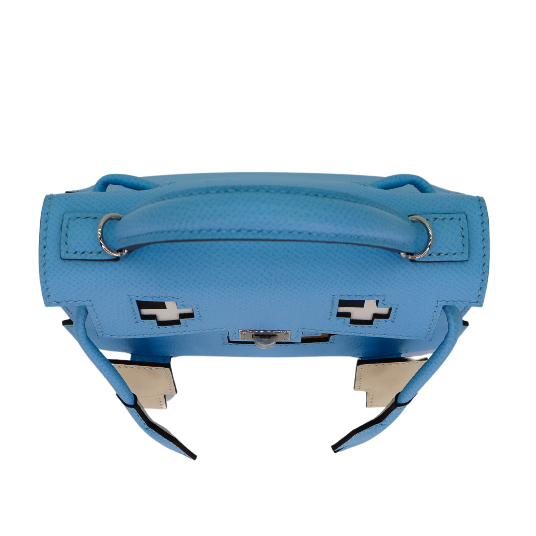 Hermès Kelly Doll Picto Celeste Epsom Leather Palladium Hardware Crowned Bag
