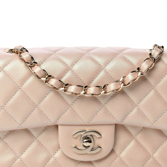 Chanel Iridescent Calfskin Quilted Mini Rectangular Flap Bag Beige Chanel