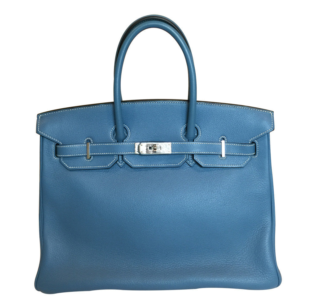 Hermès Blue Jean Birkin 35cm Bag PHW Crowned Bag