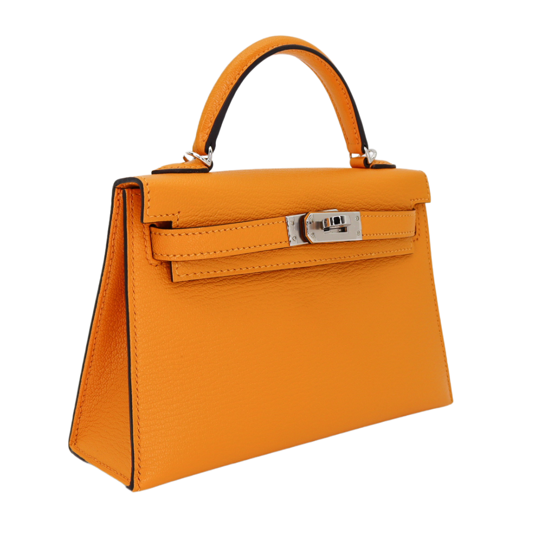 Hermès Mini Kelly II Sellier Moutarde Chèvre Palladium Hardware Crowned Bag