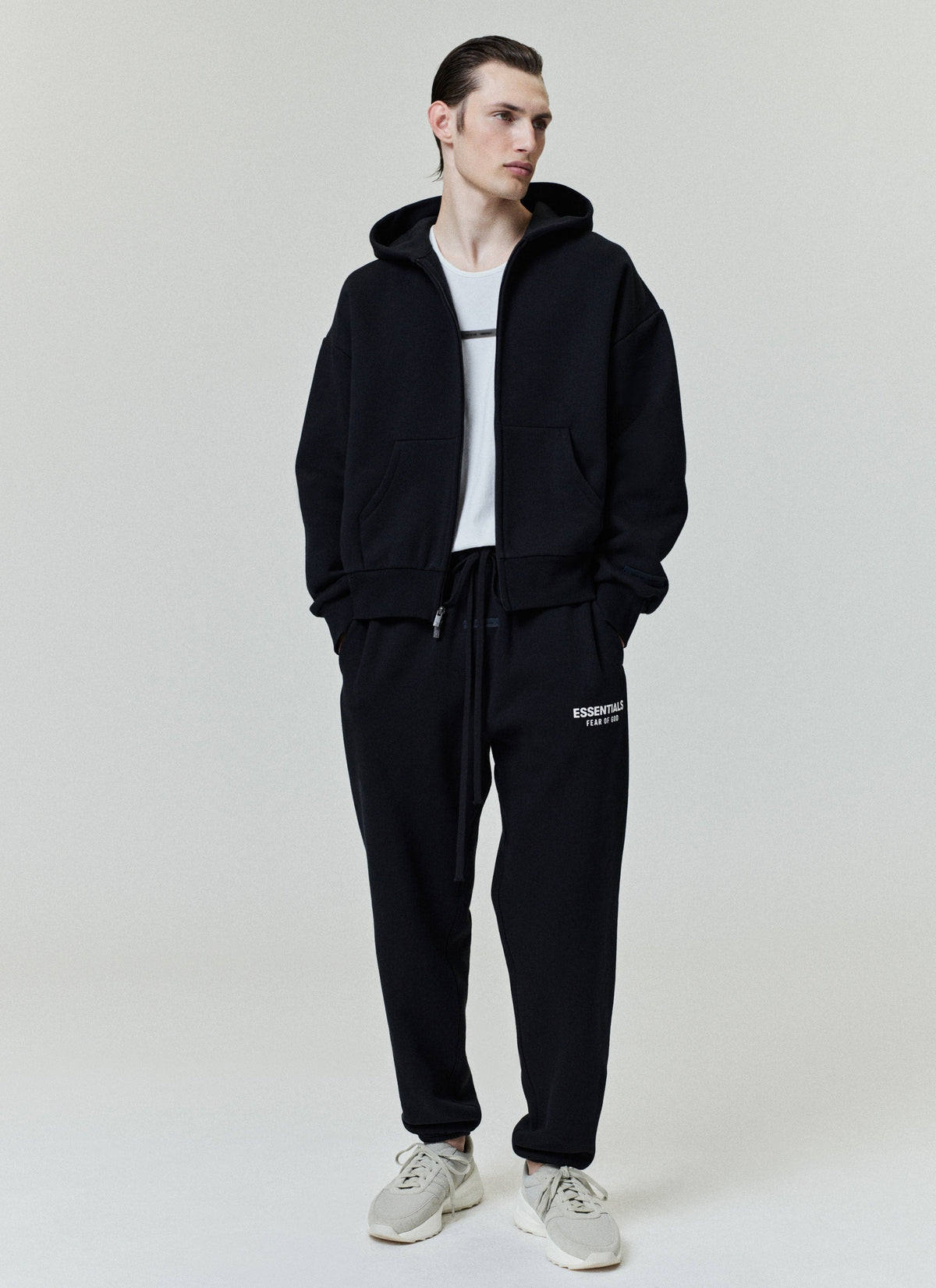 Fear of God Essentials Classic Core Fleece Full Zip-Up Hoodie Black BagAg