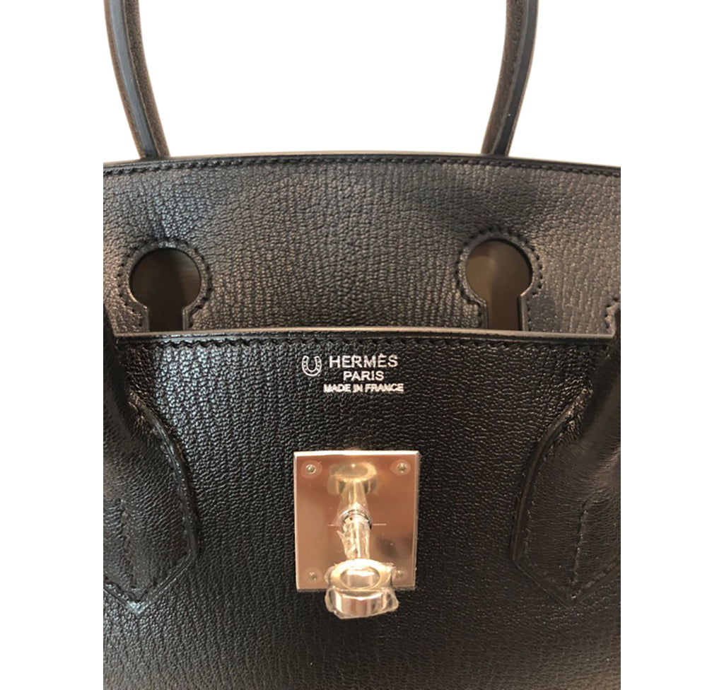 Hermès Birkin 30 Special Order Black/Gris Chevre PHW Crowned Bag