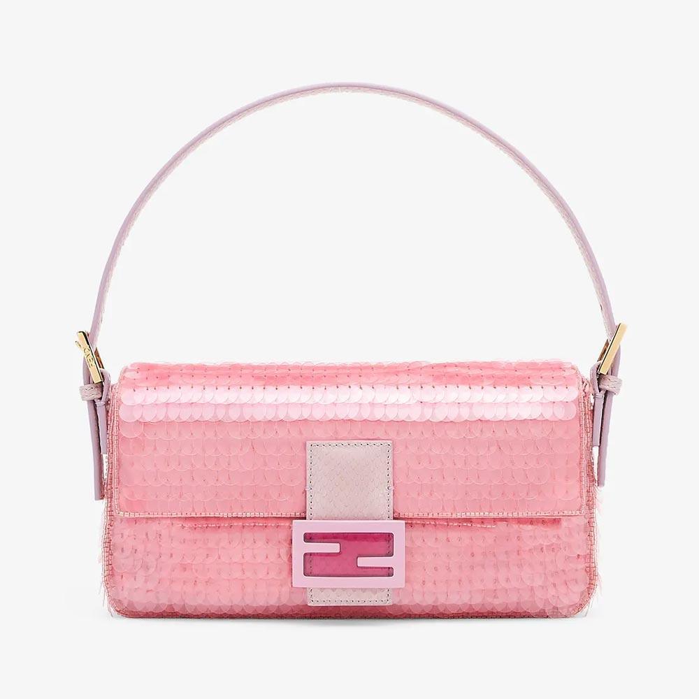 BAGUETTE 1997 Pink Satin Bag With Sequins Fendi