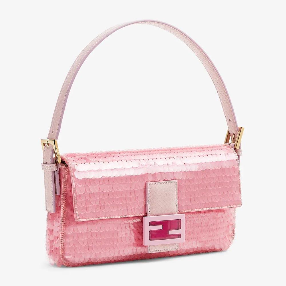 BAGUETTE 1997 Pink Satin Bag With Sequins Fendi