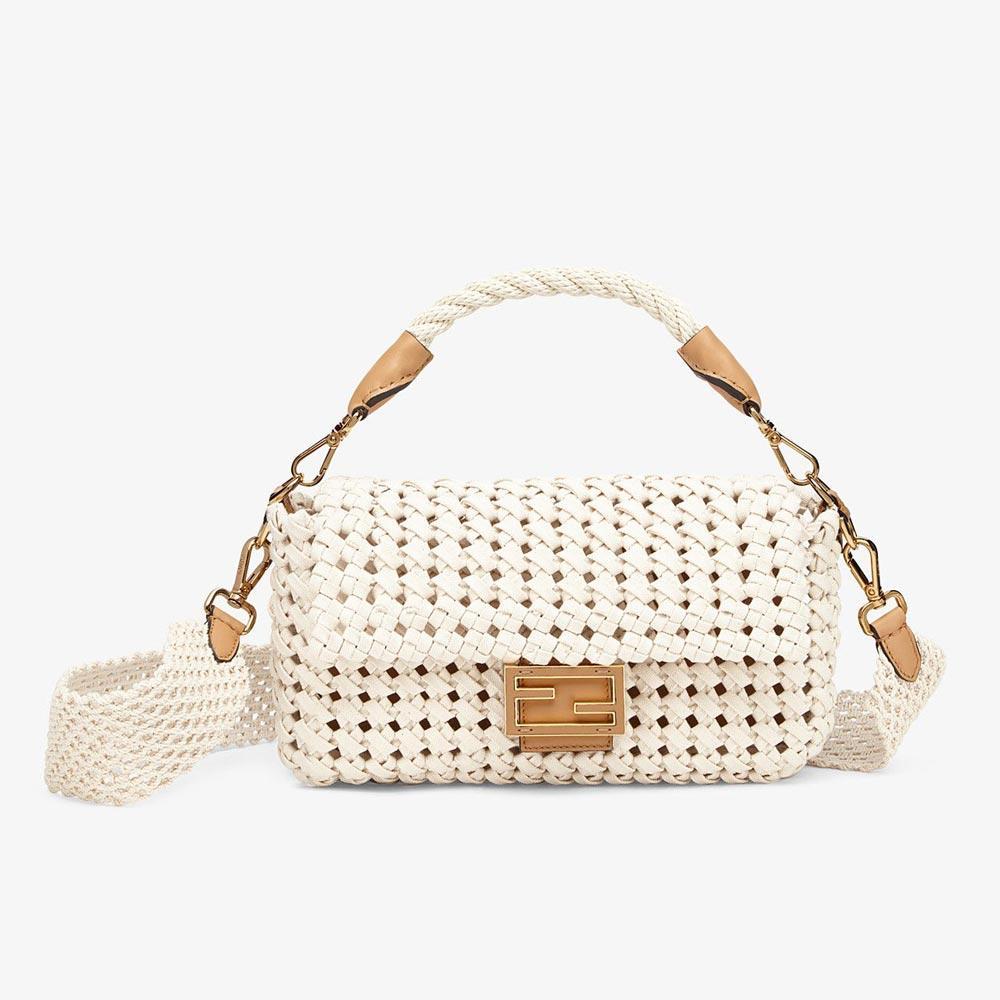 BAGUETTE Beige Canvas Interlace Bag Fendi