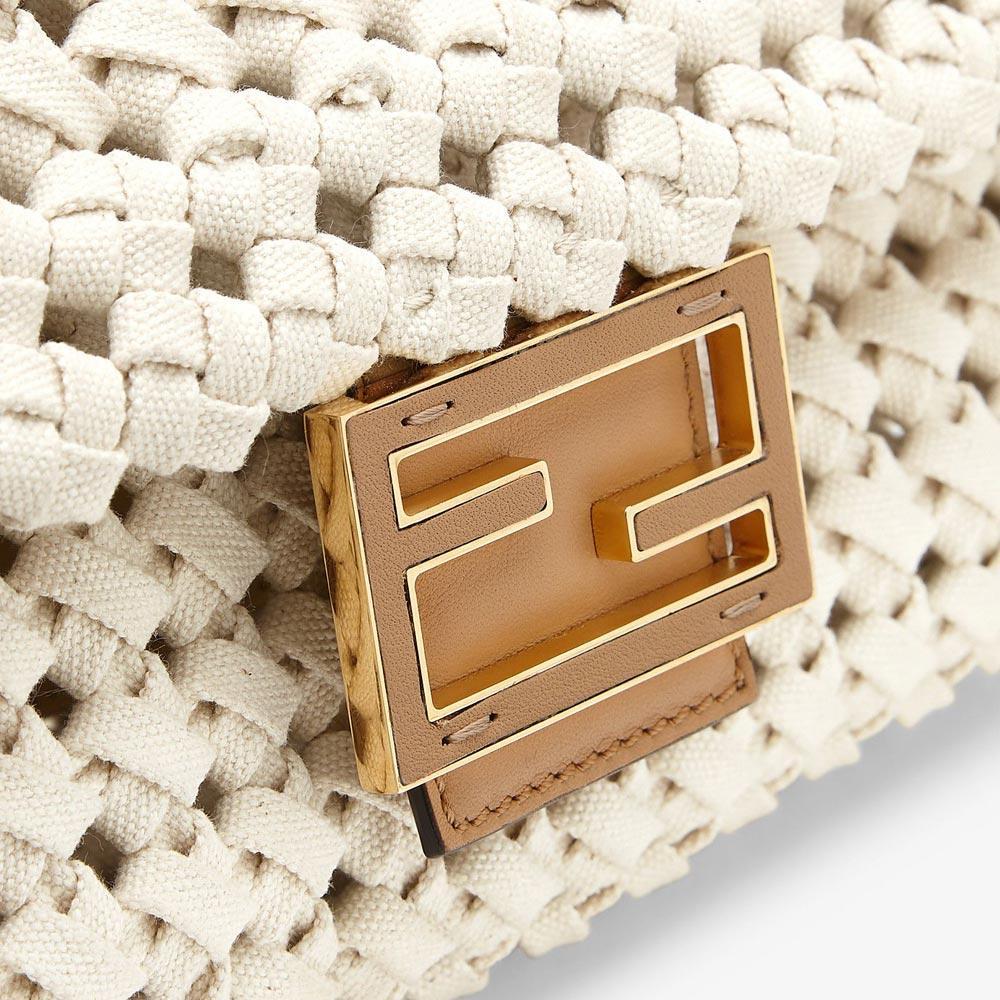 BAGUETTE Beige Canvas Interlace Bag Fendi
