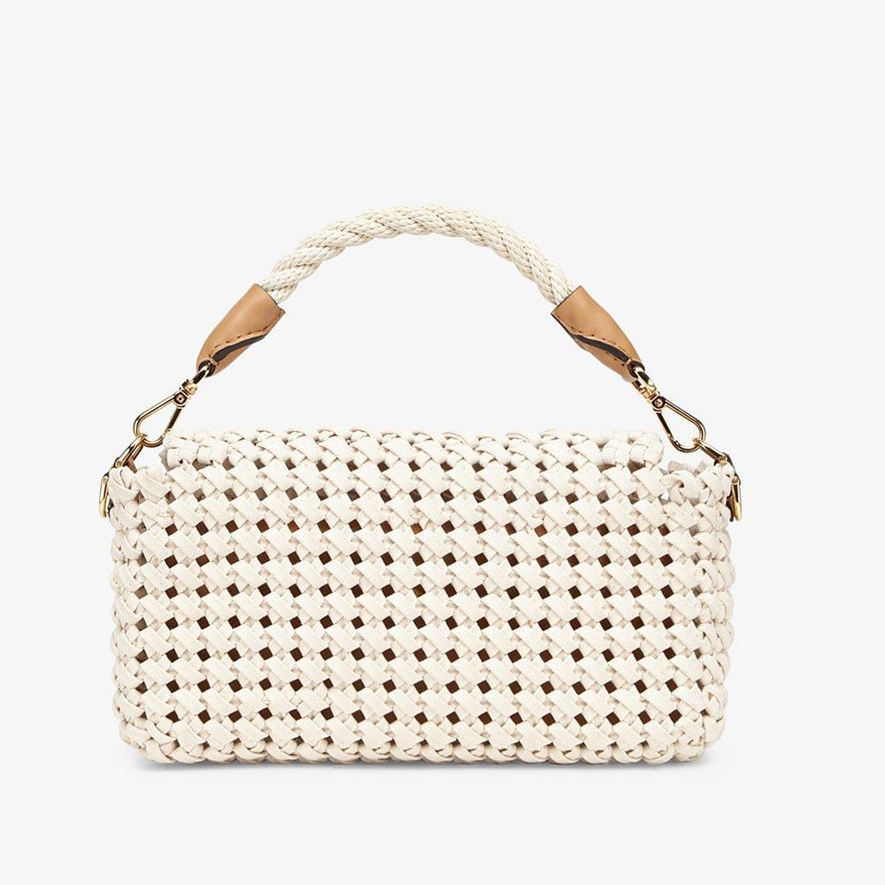 BAGUETTE Beige Canvas Interlace Bag Fendi