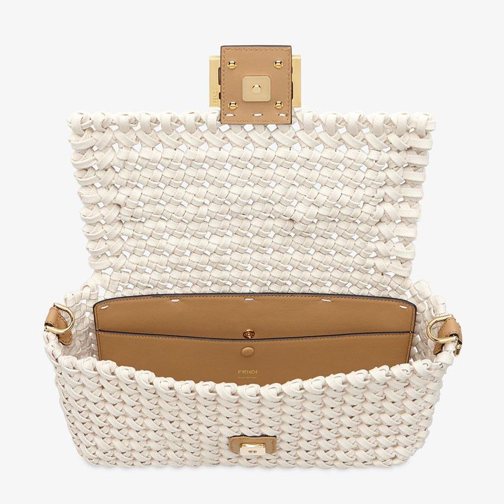 BAGUETTE Beige Canvas Interlace Bag Fendi