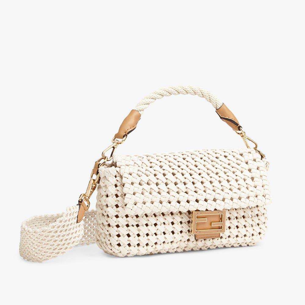 BAGUETTE Beige Canvas Interlace Bag Fendi