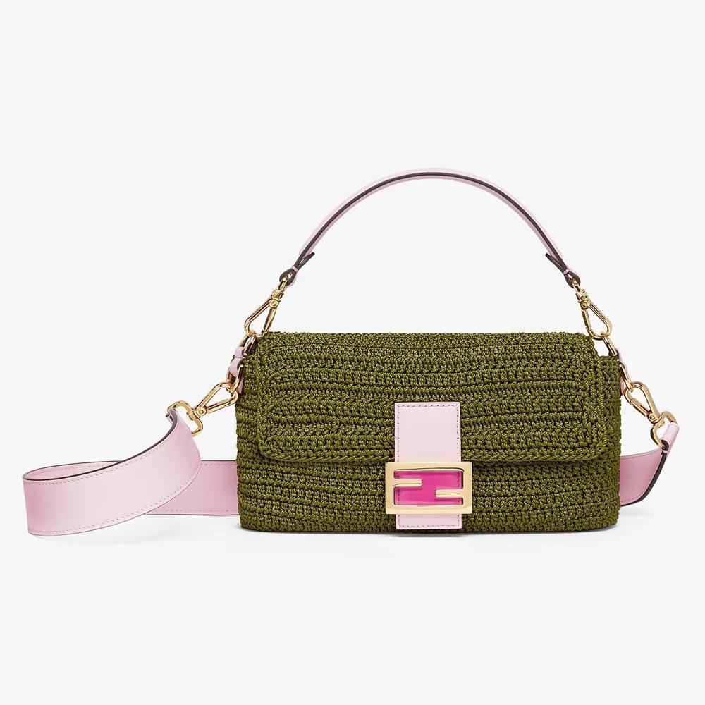 BAGUETTE Green Cotton Crochet Bag Fendi
