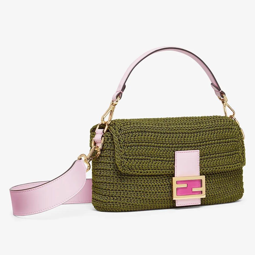 BAGUETTE Green Cotton Crochet Bag Fendi