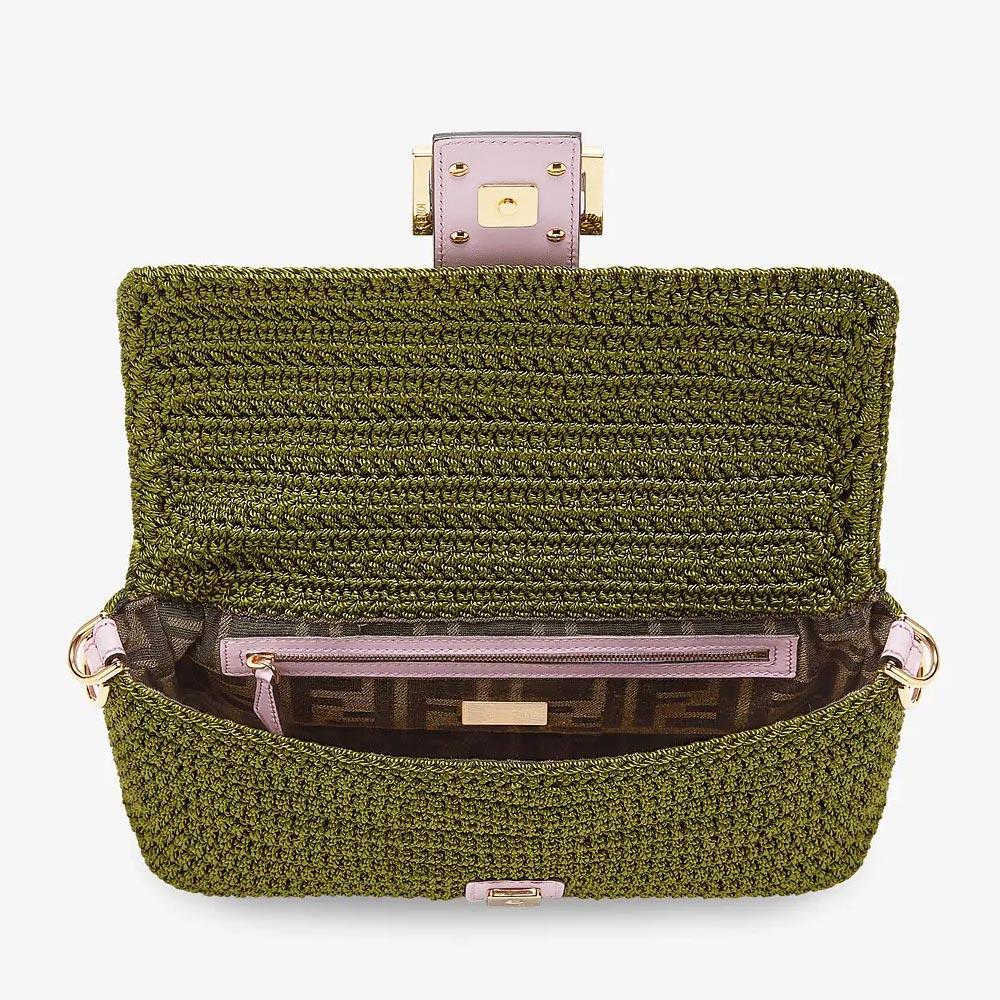 BAGUETTE Green Cotton Crochet Bag Fendi
