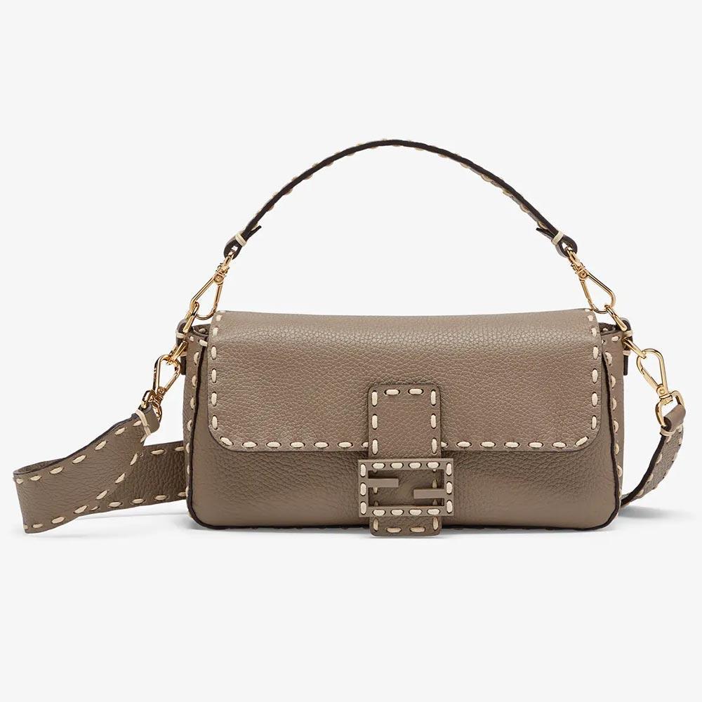 BAGUETTE Grey Full Grain Leather Bag Fendi