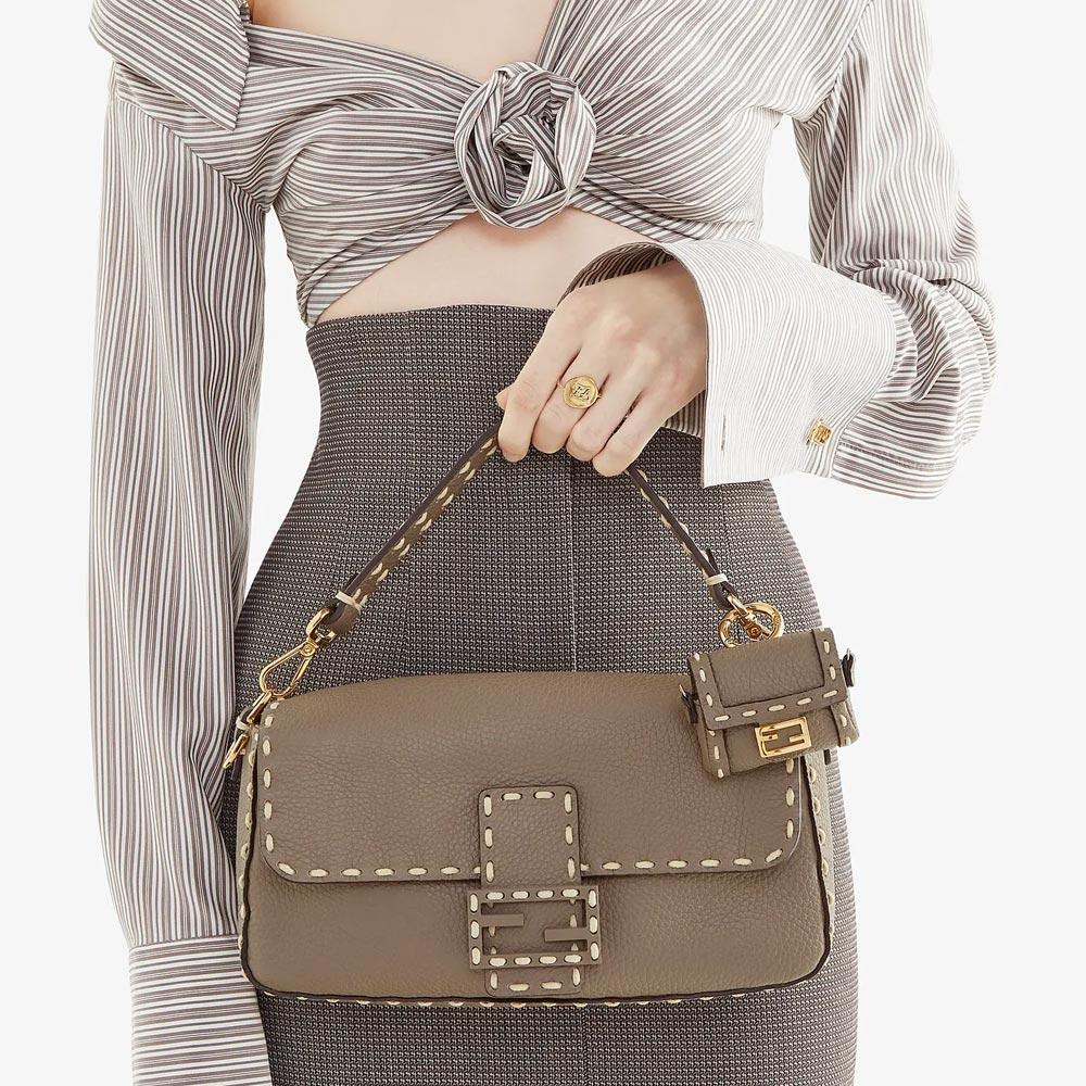 BAGUETTE Grey Full Grain Leather Bag Fendi