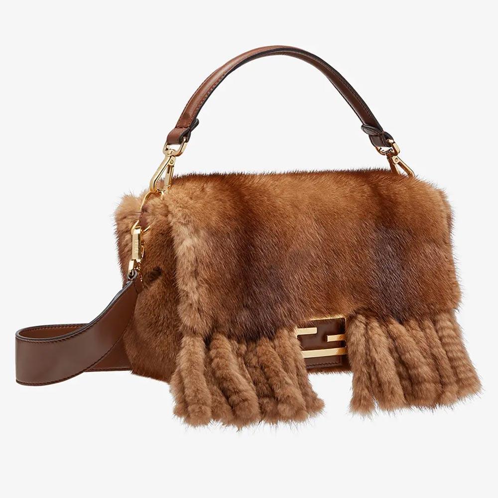 BAGUETTE Natural Mink Bag With Fringing Fendi