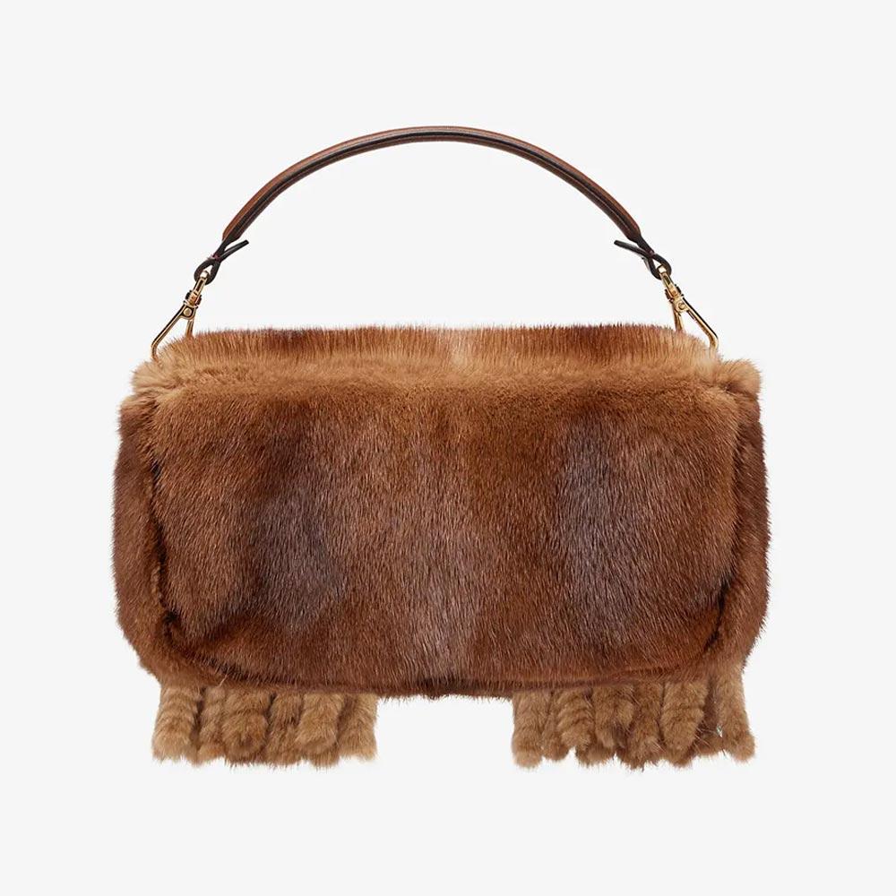 BAGUETTE Natural Mink Bag With Fringing Fendi