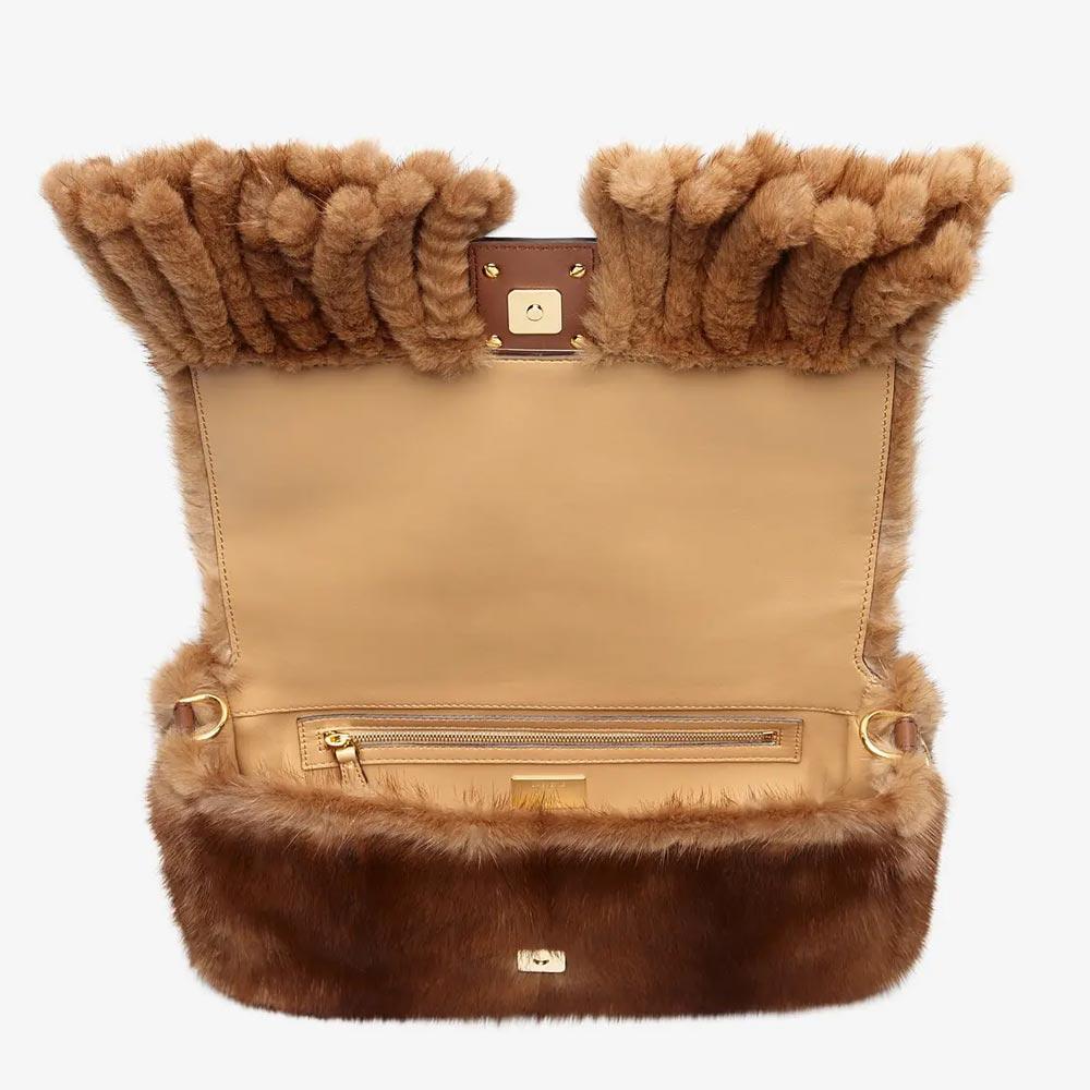 BAGUETTE Natural Mink Bag With Fringing Fendi