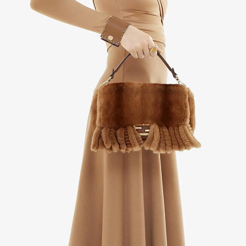 BAGUETTE Natural Mink Bag With Fringing Fendi