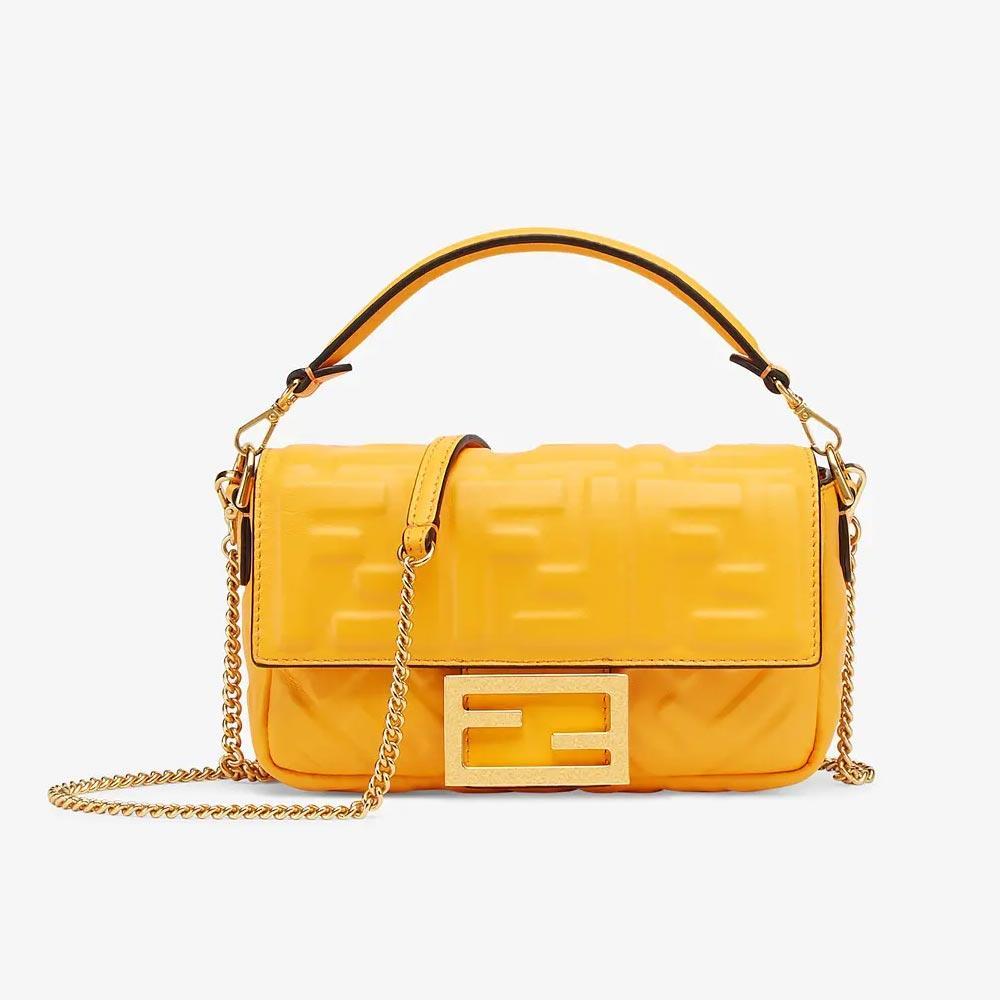 BAGUETTE Orange Nappa Leather Bag Featuring The FF Motif Fendi